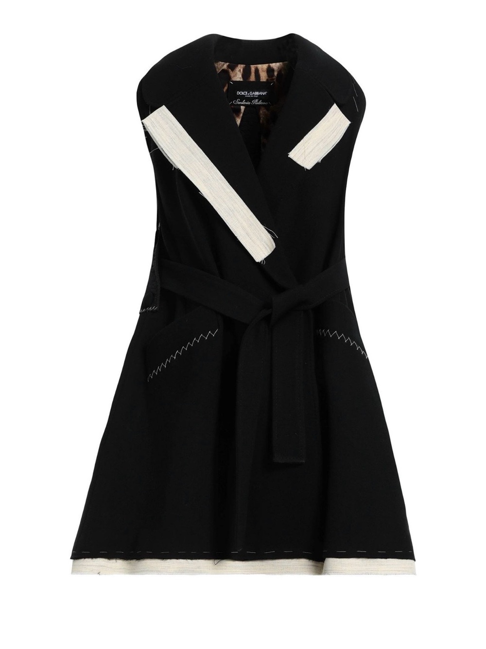 Dolce & Gabbana Black Vest with Lace Trim and Leopard Lining
